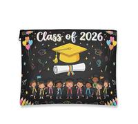 Divertente borsa per trucco colorata per laurea, borsa da viaggio per cosmetici classe 2026 per donne, organizer portatile in tela con cerniera, regalo per il rientro a scuola, nero, 7x9 Inch, Laurea
