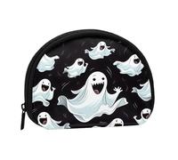 Divertente borsa portaoggetti bianca con fantasma mini, portamonete con cerniera per monete, chiavi, puoi anche riporre piccoli oggetti che desideri, Nero , Taglia unica, Portamonete