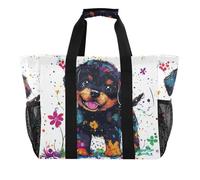 Divertente borsa portaoggetti pieghevole impermeabile con manici, motivo: Rottweiler, con disegno di cane, Divertente Rottweiler cane Pittura d'arte, 1 size, Moda