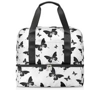 Divertente borsa sportiva da palestra con motivo a farfalla nera per donne e uomini, borsone da viaggio con scomparto per scarpe, grande capacità, borsa da allenamento per la notte, per fitness, yoga
