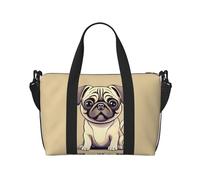 Divertente borsa sportiva da palestra con stampa di cuccioli di carlino in stile cartone animato, versatile, compagno per viaggi e routine di fitness, nero, taglia unica, Nero , Taglia unica
