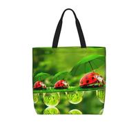 Divertente borsa tote con motivo coccinella che tiene ombrelli modelli base con cerniera con tasche interne, borsa da lavoro per computer portatile, per sport, viaggi, Nero , Taglia unica