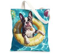 Divertente borsa tote in tela con cane Boston Terrier, per lo shopping, 33 x 38 cm, salvagente riutilizzabile per piscina, borsa della spesa per donne, animali domestici, lavoro, viaggi, decorazione