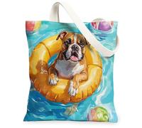 Divertente borsa tote in tela con cane boxer, per lo shopping, 33 x 38 cm, salvagente, piscina, borsa della spesa riutilizzabile per donne, animali domestici, lavoro, viaggio, decorazione, regalo