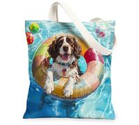 Divertente borsa tote in tela con cane Springer Spaniel per lo shopping, 33 x 38 cm, salvagente riutilizzabile per piscina, borsa della spesa per donne, animali domestici, lavoro, viaggi, decorazione