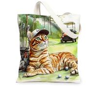 Divertente borsa tote in tela con gatto del Bengala per lo shopping, 13 x 15, borsa da golf e sport, riutilizzabile, con stampa di generi alimentari, per donne, simpatica, divertente, per animali