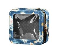 Divertente borsa trasparente per trucco con avocado da viaggio, organizer per smalto per unghie da donna, Carino Gatto Bianco Astronauta Galleggiante nello Spazio, Taglia unica