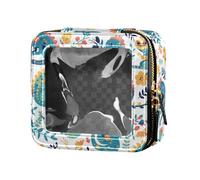 Divertente borsa trasparente per trucco con avocado da viaggio, organizer per smalto per unghie da donna, Motivo colorato con simpatici camaleonti, Taglia unica