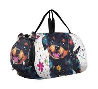 Divertente borsone da palestra con motivo Rottweiler con motivo cane Rottweiler con scomparto per scarpe, grande capacità, borsa da viaggio per sport durante la notte, per spiaggia, nuoto, piscina
