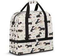 Divertente borsone da viaggio con cane bassotto per donne e uomini borse per la notte per il fine settimana pieghevole separato bagnato 47 L tote bag per sport palestra yoga, Colore, 47 L, Organizer