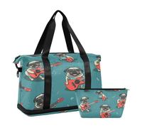 Divertente borsone da viaggio con cane carlino, impermeabile, per palestra, sport, borsa da portare con scomparto, Simpatico carlino cane., Taglia unica, Borsone da viaggio