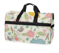 Divertente borsone da viaggio con fiori ippopotamo per uomini, donne, ragazzi, ragazze, adolescenti, borsa sportiva oversize con scomparto per scarpe, per la notte, il fine settimana, yoga,