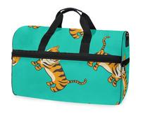 Divertente borsone da viaggio con tigre in stile cartone animato, per uomini, donne, ragazzi, ragazze, adolescenti, borsa da palestra oversize con scomparto per scarpe durante la notte, fine