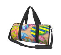 Divertente borsone rotondo con ciabatte infradito con stampa artistica, borsa da viaggio in tela, impermeabile e resistente agli strappi. Borsa da viaggio pieghevole per il fine settimana