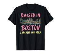 divertente, boston, massachusetts, notte, orizzonte, vendemmia Maglietta