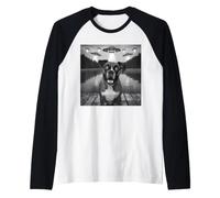 Divertente Boxer Selfie UFO Astronave Aliena Amante dei Cani Maglia con Maniche Raglan