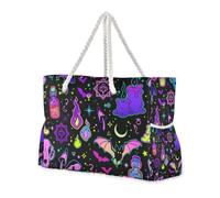Divertente Bright Witchy Elements Happy Halloween Sandproof Pocket Tote Bag con tasche laterali Weekender Bag Donna con tasche con cerniera