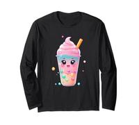 Divertente Bubble Tea Cartoon con Perle Colorate Maglia a Manica