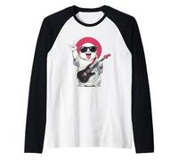 Divertente Buddha Rock Music Guitar Player Retro Design Maglia con Maniche Raglan