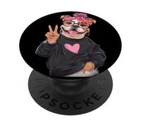 Divertente bulldog cane con occhiali segno della pace stile hipster PopSockets PopGrip Adesivo
