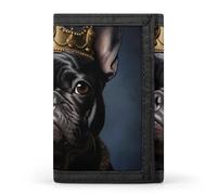 Divertente Bulldog francese Frenchie con una corona dorata portafoglio a tre ante carino porta carte di credito pochette portafogli per uomo donna, Stile:, Taglia unica