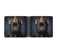 Divertente Bulldog francese Frenchie con una corona d'oro Bifold portafoglio in pelle sottile porta carte di credito carino borsa, Stile:, Taglia unica