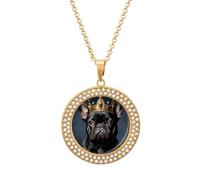 Divertente Bulldog francese Frenchie con una corona d'oro collana di diamanti per le donne carino ciondolo in lega collana gioielli regalo, Misura unica, Metallo, Nessuna pietra preziosa