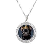 Divertente Bulldog francese Frenchie con una corona d'oro collana di diamanti per le donne carino ciondolo in lega collana gioielli regalo, Misura unica, Metallo, Nessuna pietra preziosa