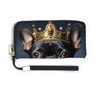 Divertente Bulldog francese Frenchie con una corona d'oro da donna portafoglio da polso in pelle lunga porta carte pochette borsetta, Stile:, 20.0*10.5cm