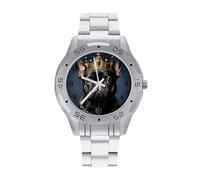 Divertente Bulldog francese Frenchie con una corona d'oro orologi da uomo in acciaio inossidabile cinturino analogico al quarzo orologi da polso business, Stile:, regular
