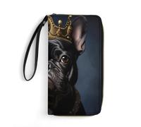 Divertente Bulldog francese Frenchie con una corona d'oro Portafogli da polso per uomo donna portafoglio lungo in pelle pochette per carte di credito con cordino, Stile:, 19.7x10.5cm