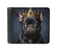 Divertente Bulldog francese Frenchie con una corona d'oro portafoglio da uomo bifold sottile porta carte di credito borsa in pelle, Stile:, Taglia unica
