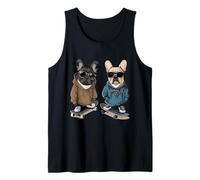 Divertente Bulldog Francese Skateboarding Occhiali da sole Hipster Cani Canotta