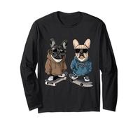 Divertente Bulldog Francese Skateboarding Occhiali da sole Hipster Cani Maglia a Manica