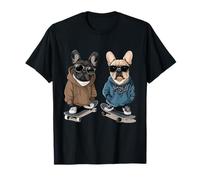 Divertente Bulldog Francese Skateboarding Occhiali da sole Hipster Cani Maglietta