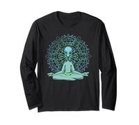 Divertente Camicia aliena UFO Mandala Meditazione Lotus Zen Maglia a Manica