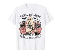 Divertente Camicia di Halloween con Fantasma e Scheletro per Gli Amanti dei Gatti Maglietta