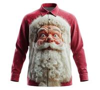 Divertente camicia natalizia da uomo con stampa 3D a maniche lunghe, casual, con bottoni, divertente maglietta natalizia per le festività natalizie, Rosso, S