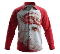 Divertente camicia natalizia da uomo con stampa 3D a maniche lunghe, casual, con bottoni, divertente maglietta natalizia per le festività natalizie, Rosso anguria, 3XL
