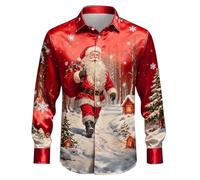 Divertente camicia natalizia da uomo con stampa divertente Babbo Natale pupazzo di neve camicia di Natale brutta renna grafica 3D top da uomo novità albero di Natale scintillante manica lunga button