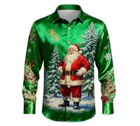 Divertente camicia natalizia da uomo con stampa divertente Babbo Natale pupazzo di neve camicia di Natale brutta renna grafica 3D top da uomo novità albero di Natale scintillante manica lunga button