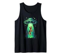 Divertente Cane Alien Abduction UFO Disco Volante Canotta