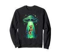Divertente Cane Alien Abduction UFO Disco Volante Felpa