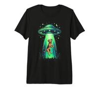 Divertente Cane Alien Abduction UFO Disco Volante Maglietta Premium