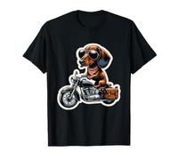 Divertente cane bassotto Wiener equitazione moto bici biker cani Maglietta