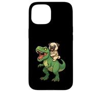Divertente cane carlino dinosauro Trex Zoo custode mamma papà bambini Custodia per iPhone 15