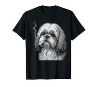 Divertente Cane Che Fuma Shih Tzu Maglietta