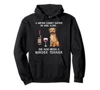 Divertente cane con Border Terrier and Wine Felpa con Cappuccio