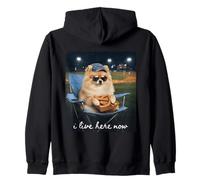 Divertente Cane da Baseball della Pomerania Vivo Qui Ora Felpa con Cappuccio