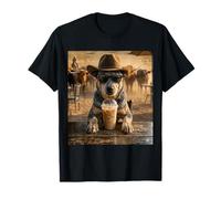 Divertente Cane da Cowboy Australiano Che beve caffè Freddo Maglietta